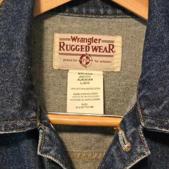 Wrangler Rugged Wear Jacket Mens Size Large Blue Jean Denim Trucker Streetwear - Picture 3 of 9